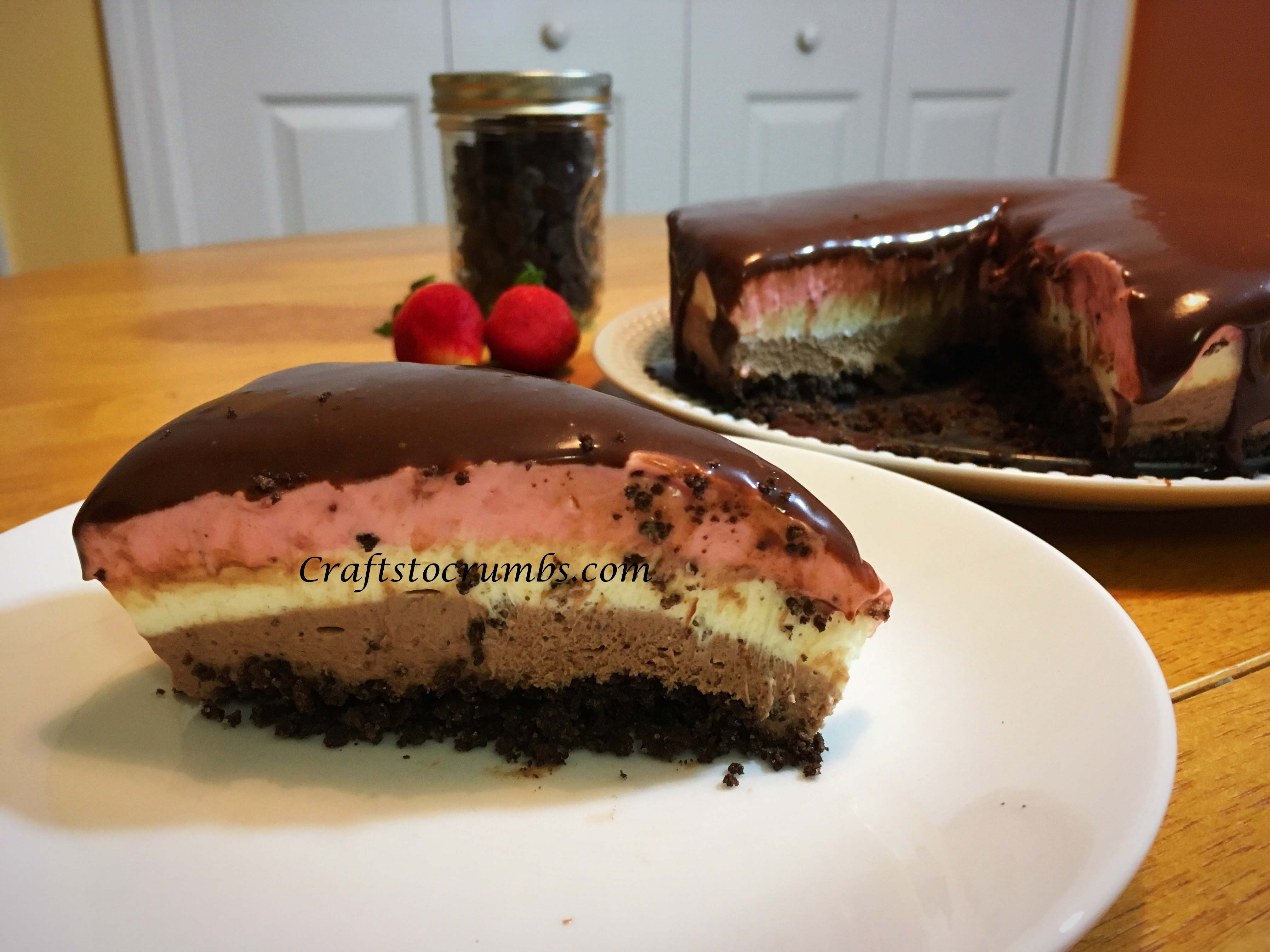 Crafts to Crumbs No-Bake Neapolitan Cheesecake